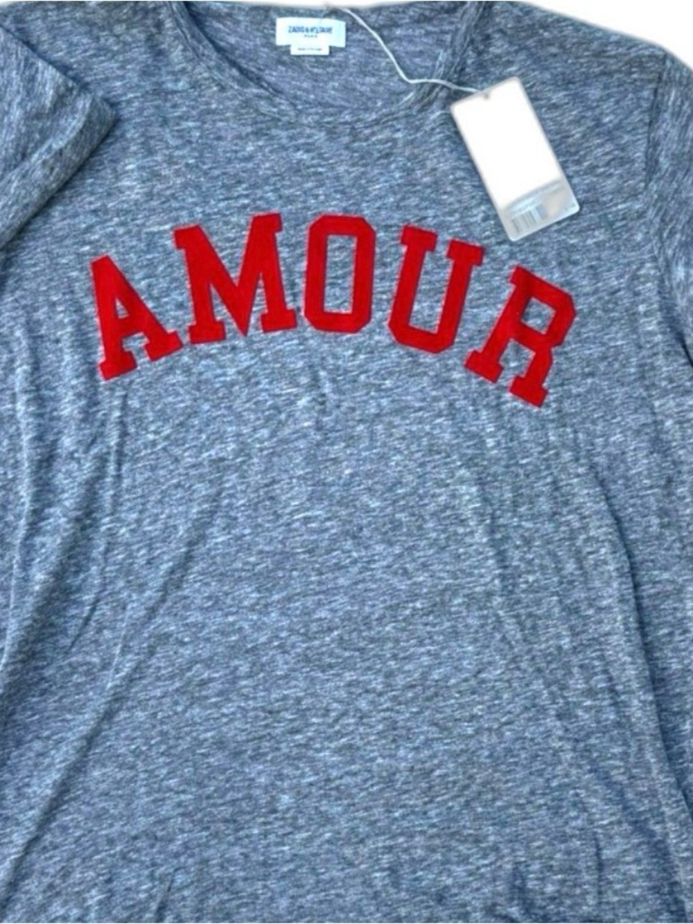 Zadig & Voltaire Short Sleeve 'AMOUR' Tee in Heather Gray with Red-no tags